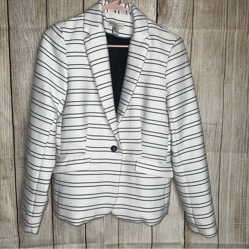 Adrienne Vittadini Black and White Striped Blazer